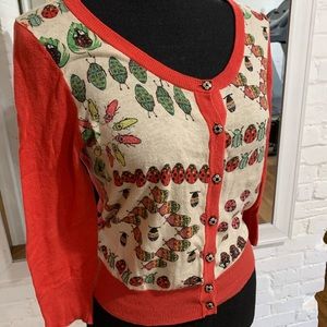 Anthropologie Cardigan w beetles red sleeves small